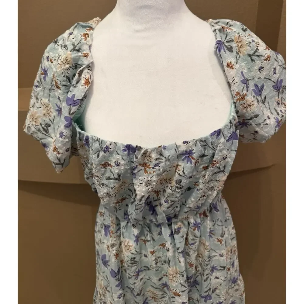 ASTR The Label Dress Women’s Blue Floral Maxi Long Sleeve Boho Size M